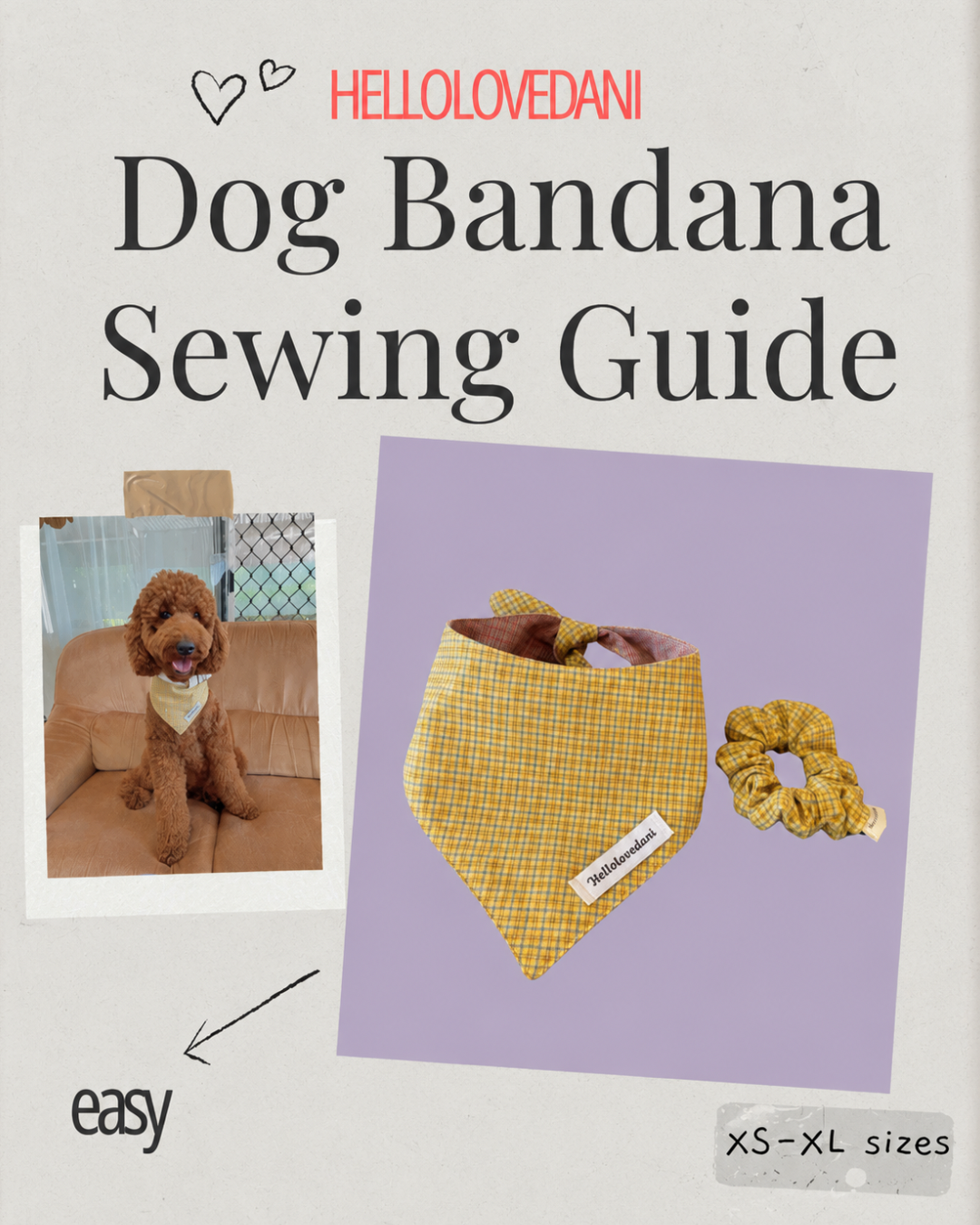 DIY Dog Bandana & Scrunchie Set Sewing Pattern PDF + Video Tutorial